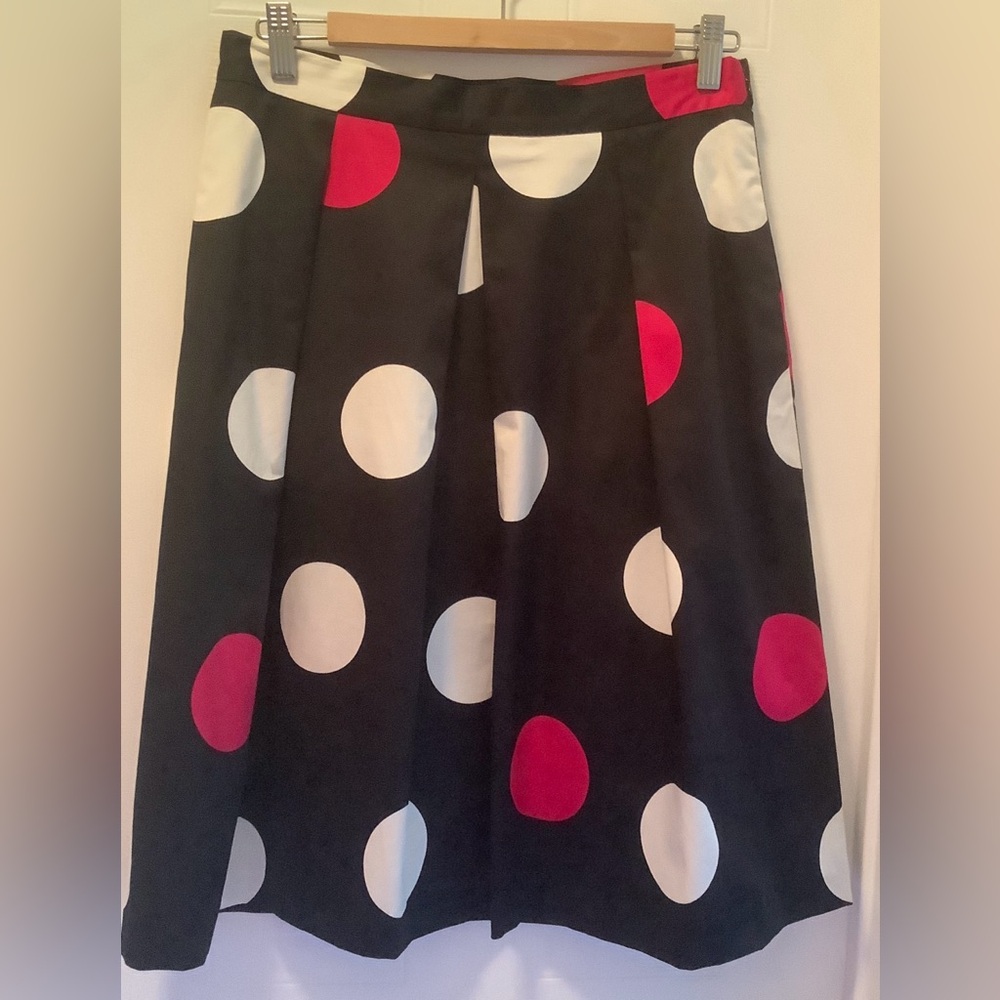 Talbots Black A-Line Skirt w/ Hot Pink & White Polka Dots